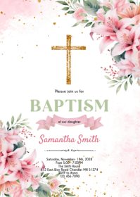 Lily Baptism party Invitation A6 template