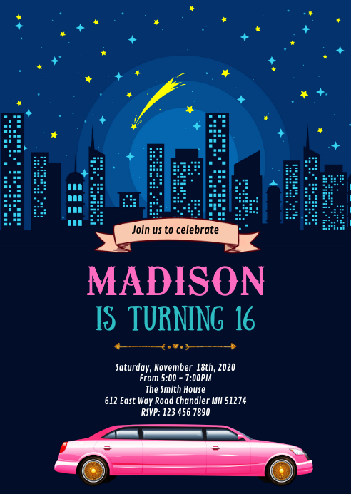 Limousine birthday invitation Template | PosterMyWall Limousine birthday invitation Template | PosterMyWall