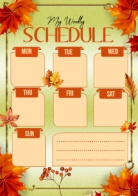 List-based Autumn Weekly Schedule A4 template