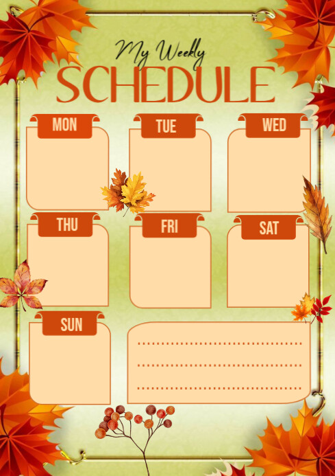 List-based Autumn Weekly Schedule A4 template