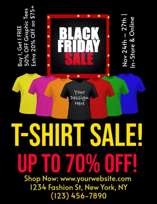 List-based Black Friday T-shirt Sale! Flyer (us Letter) Iflaya (Incwadi ye-US) template