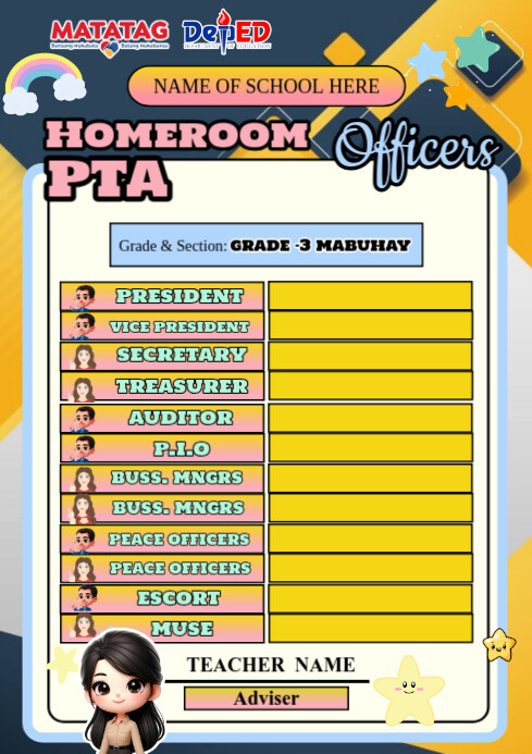 List-based Blue Theme Students Homeroom Officers A4 template