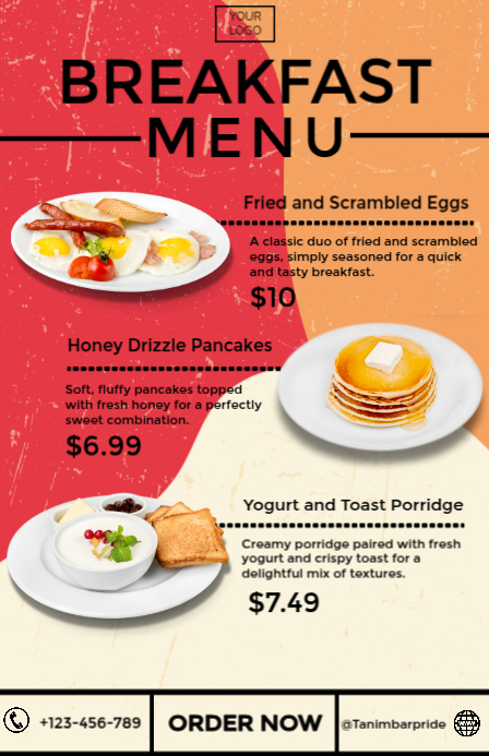 List-based Breakfast Menu Free Template Tabloid