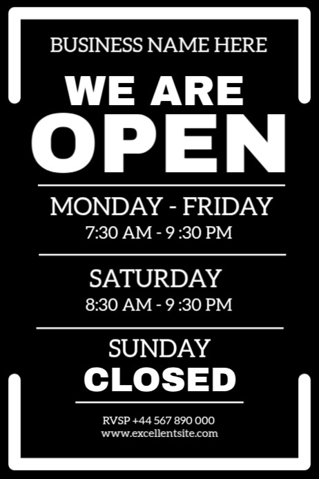 Operating Hour Poster List-based Business Opening Hours Poster Template | PosterMyWall