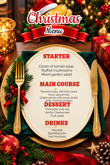 List-based Christmas Menu Poster Template | PosterMyWall