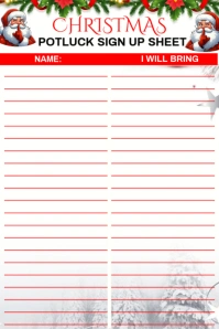List-based Christmas Potluck Sign Up Sheet Template Poster Cartaz