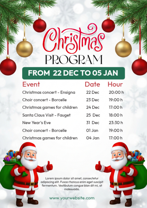 Christmas Program Schedule A4 Template | PosterMyWall