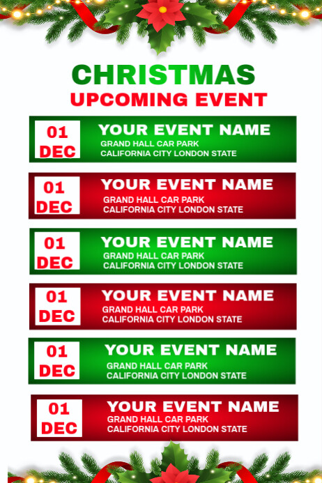Upcomingevents Names List-based Christmas Upcoming Events Template Poster | PosterMyWall