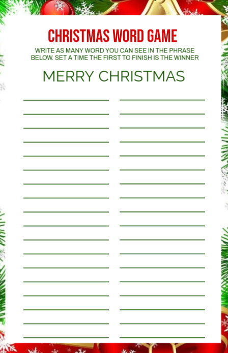 List-based Christmas Word Game Template Design Tabloid