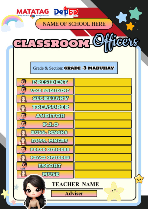 List-based Classroom Officers Poster A4 template