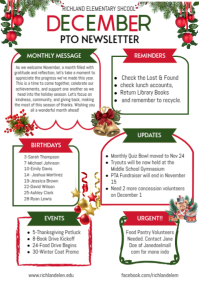 List-based December Pto Classroom Newsletter A4 template