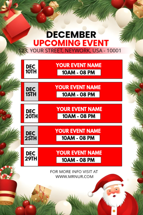 List-based December Upcoming Events Poster Template | PosterMyWall