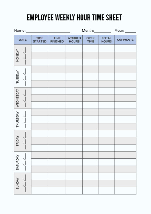 List-based Employees Timesheet A4 template