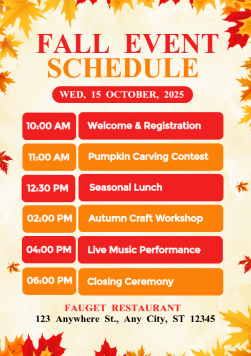 List-based Fall Event Schedule  A4 template