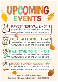 List-based Fall Upcoming Events Schedule A4 template