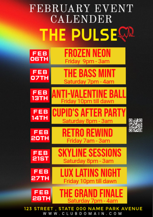 List-based February Events Calender A4 Template | PosterMyWall