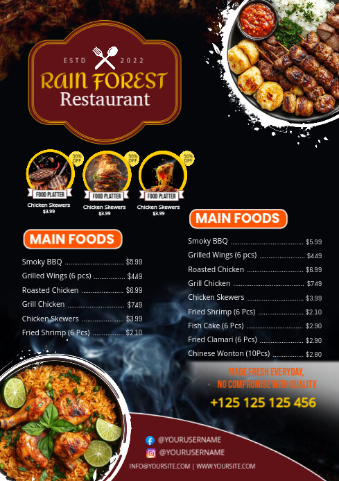List-based Food Menu A4 template