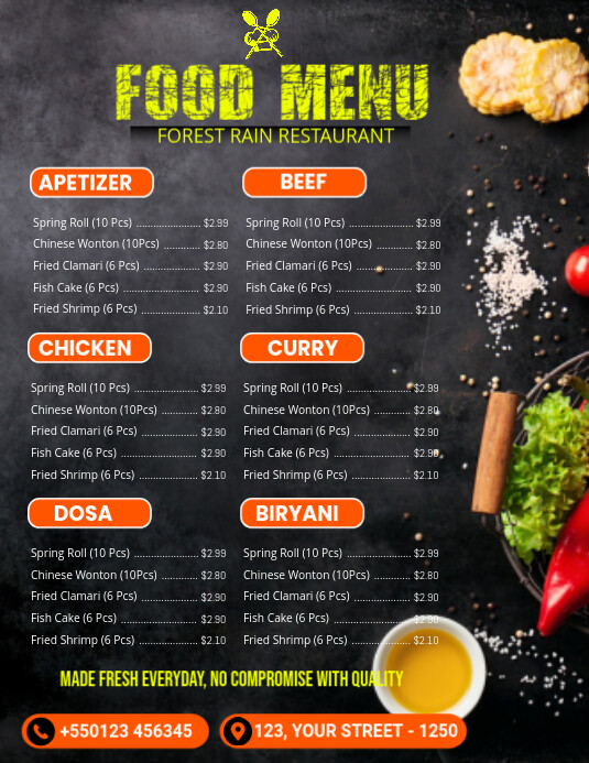 List-based Food Menu Flyer (us Letter) Pamflet (VSA Brief) template
