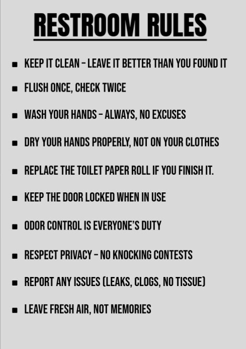 List-based Grey Restroom Rules A4 template