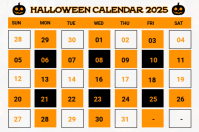 List-based Halloween Calendar 2025  Label Étiquette template