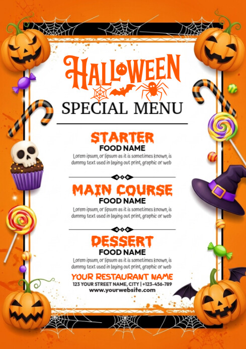 List-based Halloween Menu A4 template
