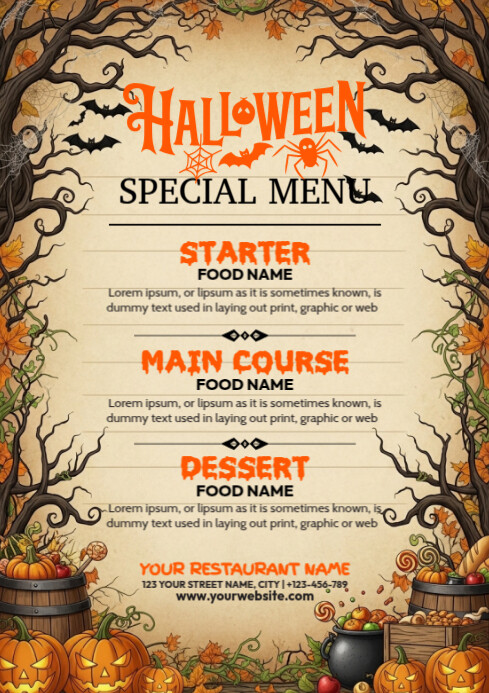 List-based Halloween Menu  A4 template