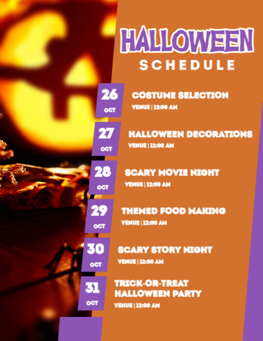 Preview List Plantilla de List-based Halloween Schedule Flyer (us Letter) | PosterMyWall