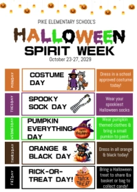 List-based Halloween Spirit Week A6 template