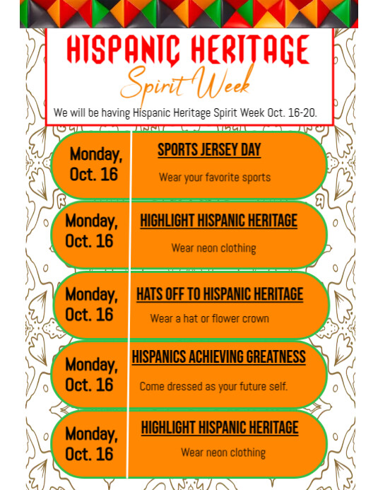 Copy of List-based Hispanic Heritage Spirit Week Flyer (us Letter ...