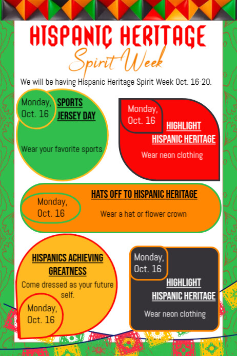 List-based Hispanic Heritage Spirit Week Poster Template | PosterMyWall
