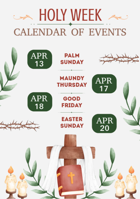 Holy Week Color In Calendar Plantilla de List-based Holy Week Calendar Of Events A4 | PosterMyWall