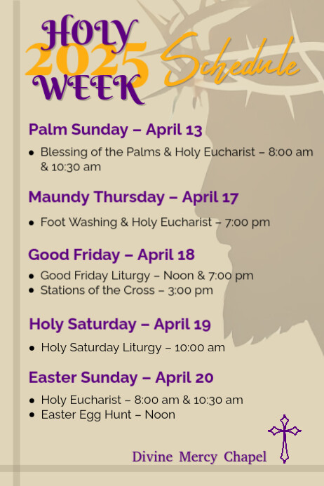 Holy Week Postre Holy Week Schedule Posters Template | PosterMyWall