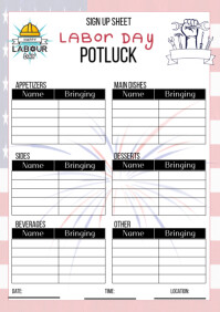 List-based Labor Day Potluck Signup Sheet A4 template
