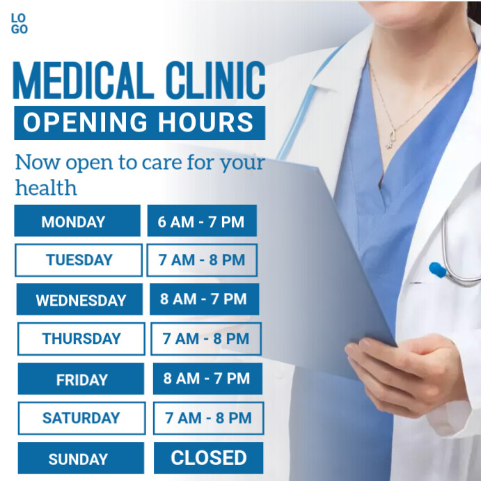 List-based Medical Clinic Opening Hours Instagram Post Template ...