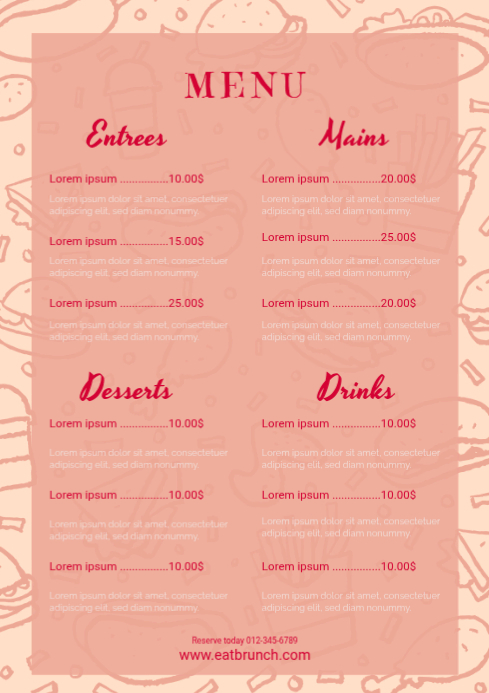 Pink List-based Menu List A3 Template | PosterMyWall