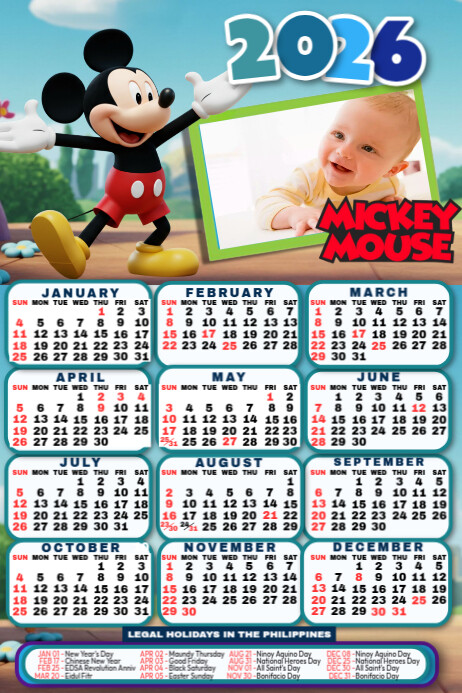 Copy of List-based Mickey Mouse Calendar Poster | PosterMyWall
