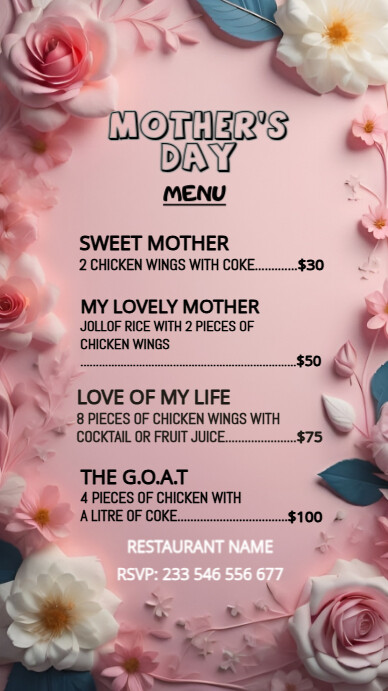 List-based Mother's Day Menu Whatsapp Status template