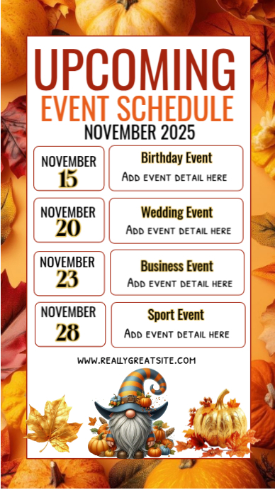 List-based November Upcoming Event Schedule Instagram Story template