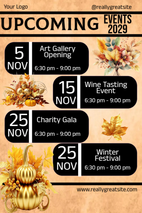 List-based November Upcoming Events Schedule Poster template