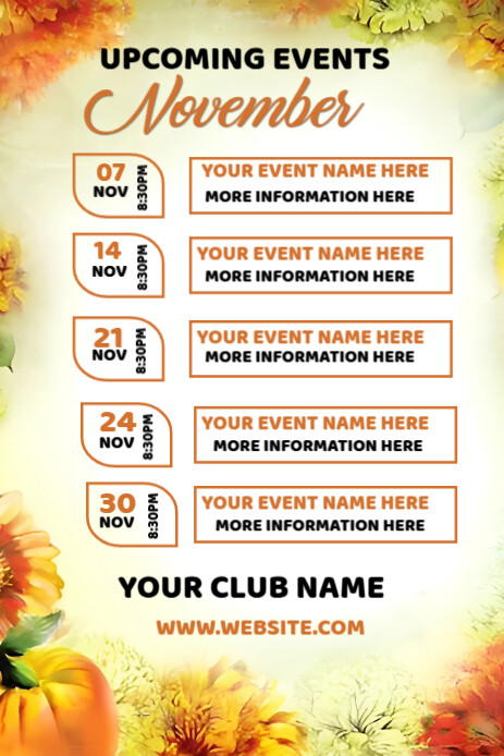 List-based October Upcoming Events Calendar Template | PosterMyWall