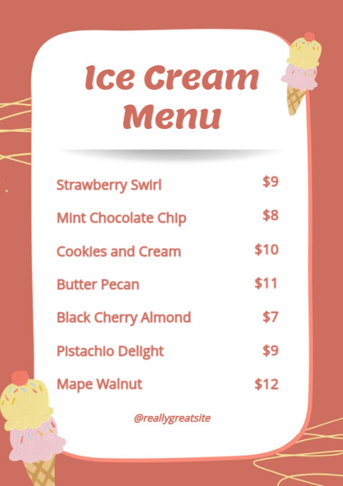 List-based Orange And White Illustrative Ice Cream Menu A4 template