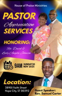 List-based Pastor & Wife Appreciation Service Celebration, Pastor & Wife Appreciation Service Flyers Tabloid template