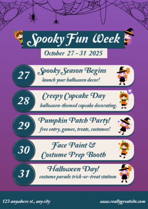 List-based Spooky Fun Week Events A6 template