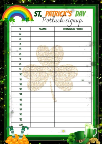List-based St Patricks Day Potluck Signup A4 template