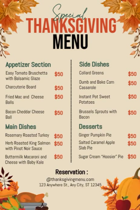 List-based Thanksgiving Menu Video Template Poster Iphosta