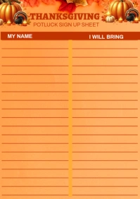 List-based Thanksgiving Potluck Sign Up Sheet A5 template