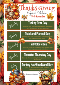 List-based Thanksgiving Spirit Week event list A4 template