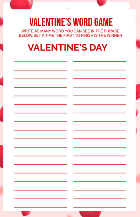 List-based Valentine's Day Word Game Template Tabloid