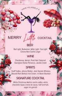 List-based Valentine Bar Menu Card Half Page Wide template