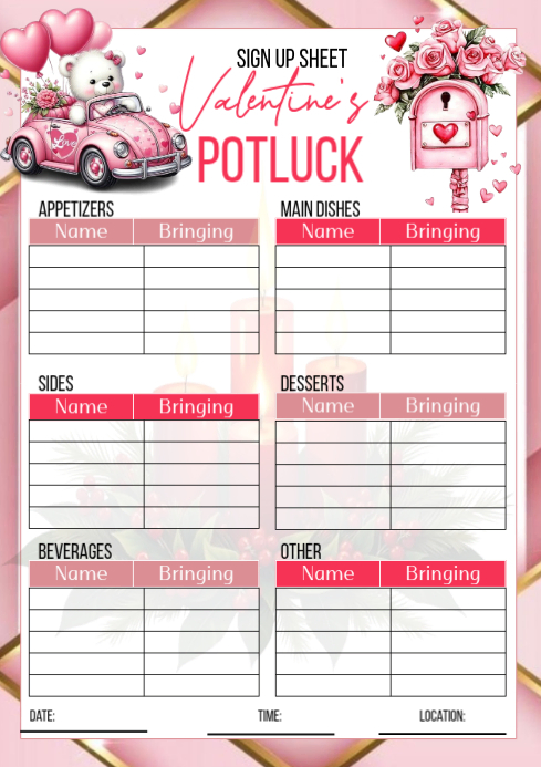 Plantilla de List-based Valentines Potluck Signup Sheet A4 | PosterMyWall